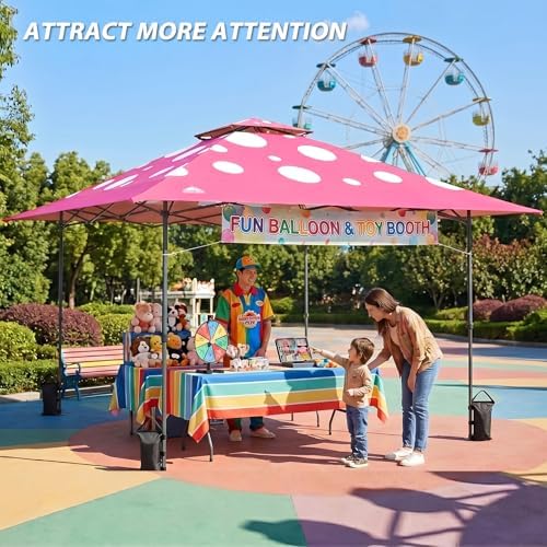 13x13 Pop Up Canopy Tent, Auto Extended Eaves, Pink Mushroom, alternate view 2
