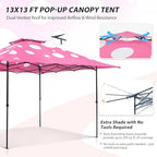 13x13 Pop Up Canopy Tent, Auto Extended Eaves, Pink Mushroom, alternate view 5