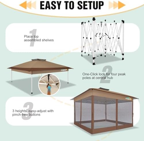 13x13 Pop Up Canopy Tent Gazebos On Clearance- Upgrade Metal Outdoor Canopy Waterproof - Portable Gazebo with, alternate view