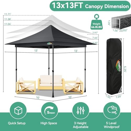 13x13 Pop Up Canopy Tent Heavy Duty with Auto-Extending Eaves, alternate view 3