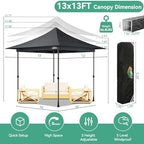 13x13 Pop Up Canopy Tent Heavy Duty with Auto-Extending Eaves, alternate view 3