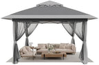 13x13 Pop Up Gazebo Canopy Tent with Mesh Netting, Beige & Coffee