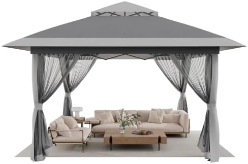 13x13 Pop Up Gazebo Canopy Tent with Mesh Netting, Beige & Coffee