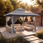 13x13 Pop Up Gazebo Canopy Tent with Mesh Netting, Beige & Coffee, alternate view 2