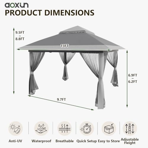 13x13 Pop Up Gazebo Canopy Tent with Mesh Netting, Beige & Coffee, alternate view 3
