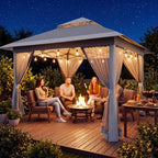 13x13 Pop Up Gazebo Canopy Tent with Mesh Netting, Beige & Coffee, alternate view 6