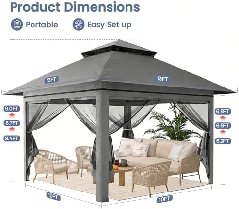 13x13 Pop Up Gazebo for Patio, Backyard, Deck - Dark Gray in Dark Gray, alternate view 3