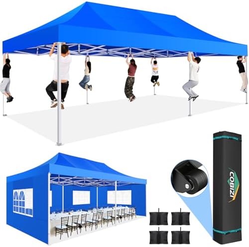 13x26 Heavy Duty Pop Up Canopy Tent with 6 Sidewalls, Blue in Blue