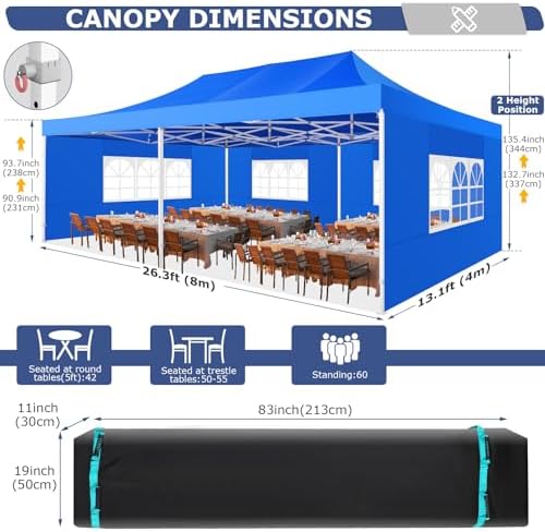 13x26 Heavy Duty Pop Up Canopy Tent with 6 Sidewalls, Blue in Blue, alternate view 2