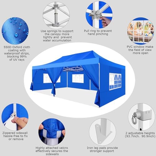 13x26 Heavy Duty Pop Up Canopy Tent with 6 Sidewalls, Blue in Blue, alternate view 3