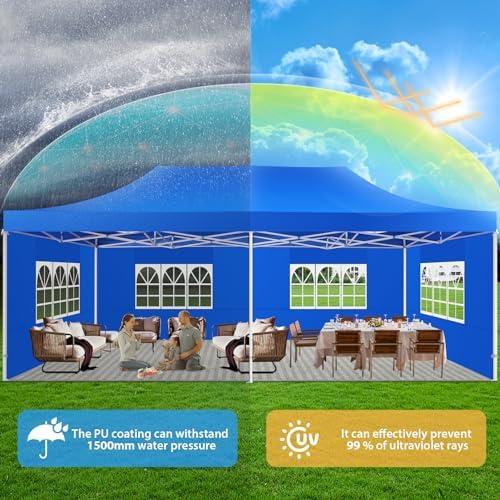 13x26 Heavy Duty Pop Up Canopy Tent with 6 Sidewalls, Blue in Blue, alternate view 5