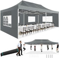 13x26 Heavy Duty Pop Up Canopy Tent with 6 Sidewalls, Gray in Gray