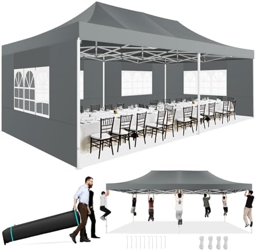 13x26 Heavy Duty Pop Up Canopy Tent with 6 Sidewalls, Gray in Gray