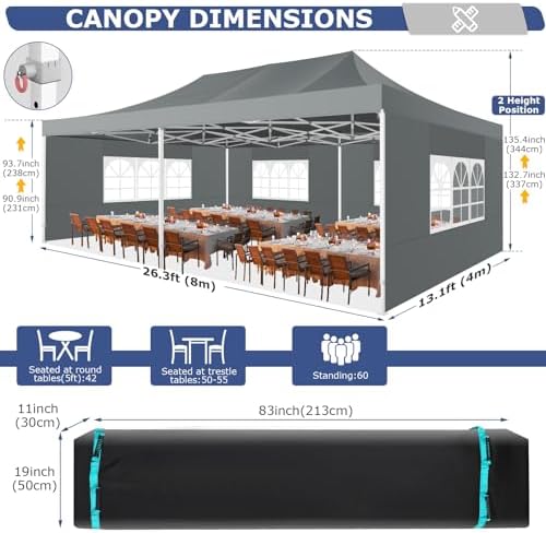 13x26 Heavy Duty Pop Up Canopy Tent with 6 Sidewalls, Gray in Gray, alternate view 2