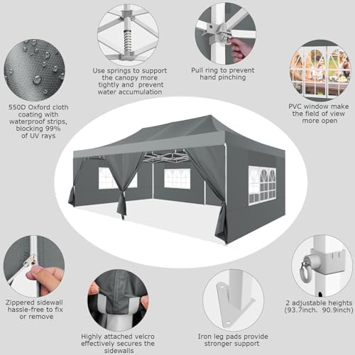 13x26 Heavy Duty Pop Up Canopy Tent with 6 Sidewalls, Gray in Gray, alternate view 3