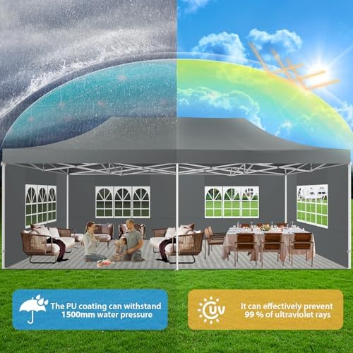 13x26 Heavy Duty Pop Up Canopy Tent with 6 Sidewalls, Gray in Gray, alternate view 5