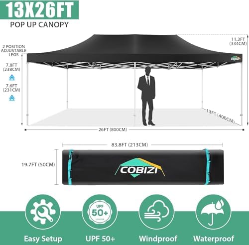 13x26 Heavy Duty Pop Up Canopy Tent with Sidewalls, Easy Up Canopy, alternate view 2