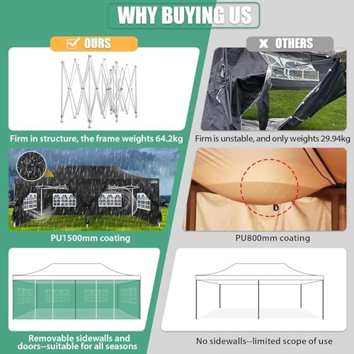 13x26 Heavy Duty Pop Up Canopy Tent with Sidewalls, Easy Up Canopy, alternate view 6
