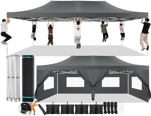 13x26 Pop Up Canopy Tent, Heavy Duty Canopy(Gray with 6 Sidewalls)