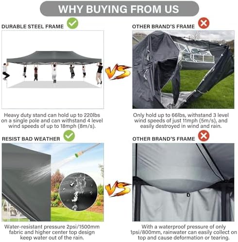 13x26 Pop Up Canopy Tent, Heavy Duty Canopy(Gray with 6 Sidewalls), alternate view 3