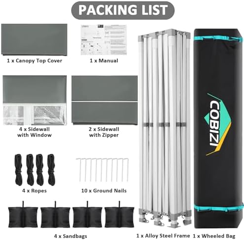 13x26 Pop Up Canopy Tent, Heavy Duty Canopy(Gray with 6 Sidewalls), alternate view 5