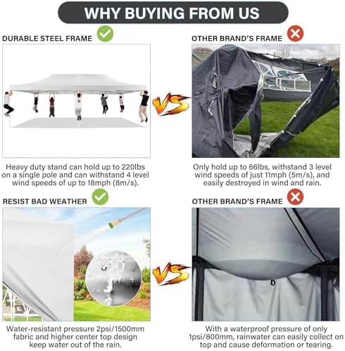 13x26 Pop Up Canopy Tent, Heavy Duty Canopy(White with 6 Sidewalls), alternate view 3