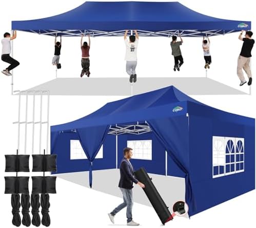 13x26 Pop Up Canopy Tent with 8 Sidewall, Heavy Duty Canopy, Dark Blue in Dark Blue