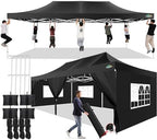 13x26 Pop Up Canopy Tent with 8 Sidewalls, Heavy Duty Canopy, Black in Black