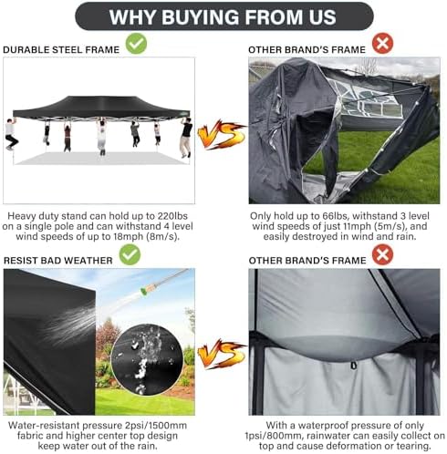 13x26 Pop Up Canopy Tent with 8 Sidewalls, Heavy Duty Canopy, Black in Black, alternate view 3