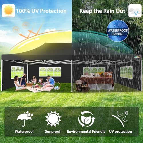 13x26 Pop Up Canopy Tent with 8 Sidewalls, Heavy Duty Canopy, Black in Black, alternate view 6