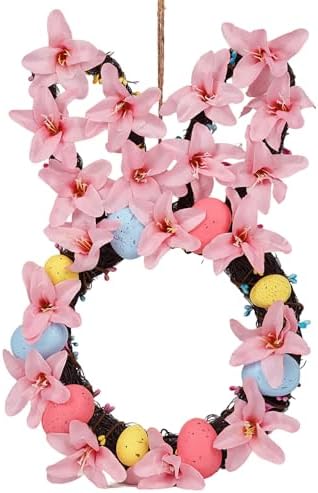14.17in Easter Wreath, Lighted Bunny Wreaths for Front Door