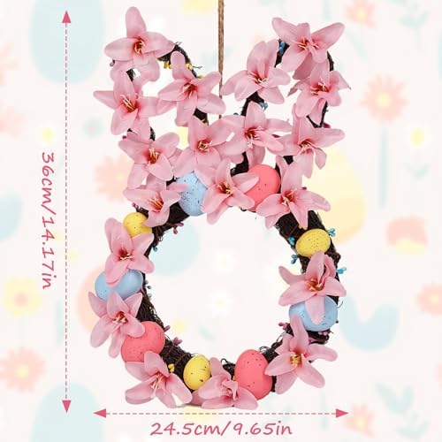 14.17in Easter Wreath, Lighted Bunny Wreaths for Front Door, alternate view 2