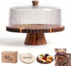14.5" Extra Large Acacia Wood Cake Stand with Lid 0.8" Thick Scalloped Wooden Cake Stand with Lid & Magnetic