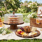 14.5" Extra Large Acacia Wood Cake Stand with Lid 0.8" Thick Scalloped Wooden Cake Stand with Lid & Magnetic, alternate view