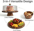 14.5" Extra Large Acacia Wood Cake Stand with Lid 0.8" Thick Scalloped Wooden Cake Stand with Lid & Magnetic, alternate view