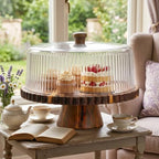14.5" Extra Large Acacia Wood Cake Stand with Lid 0.8" Thick Scalloped Wooden Cake Stand with Lid & Magnetic, alternate view