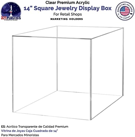 14" Clear Acrylic Display Box with One Open Side No Lid Versatile Square Plexiglass Merchandise Storage Bin or, alternate
