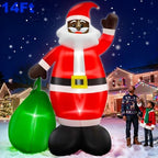 14 Ft by 8.5 Ft Giant Christmas Inflatable Black Santa Holding Gift Bag, African American Christmas Decorations