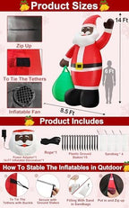 14 Ft by 8.5 Ft Giant Christmas Inflatable Black Santa Holding Gift Bag, African American Christmas Decorations, alternate
