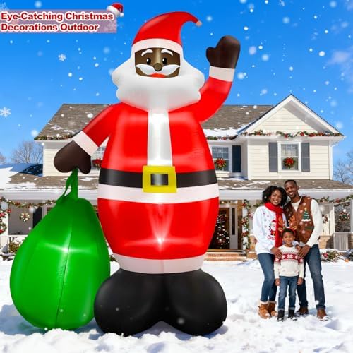 14 Ft by 8.5 Ft Giant Christmas Inflatable Black Santa Holding Gift Bag, African American Christmas Decorations, alternate