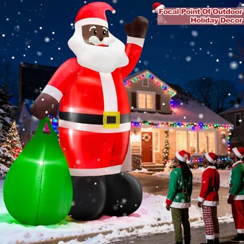 14 Ft by 8.5 Ft Giant Christmas Inflatable Black Santa Holding Gift Bag, African American Christmas Decorations, alternate