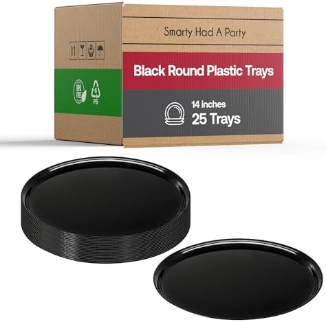 14 Inch Black Round Plastic Serving Tray - Heavy-Duty Plastic Serving Trays for Parties, Catering & Buffets
