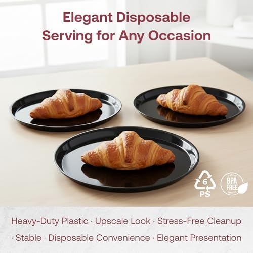 14 Inch Black Round Plastic Serving Tray - Heavy-Duty Plastic Serving Trays for Parties, Catering & Buffets, alternate view 3
