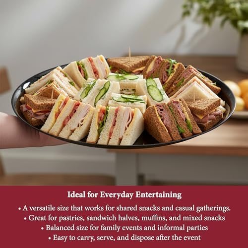 14 Inch Black Round Plastic Serving Tray - Heavy-Duty Plastic Serving Trays for Parties, Catering & Buffets, alternate view 5