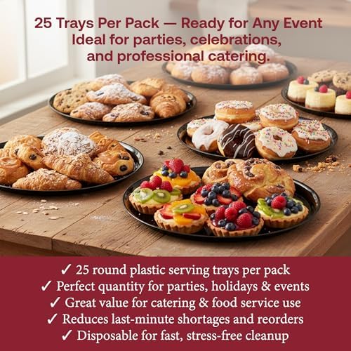 14 Inch Black Round Plastic Serving Tray - Heavy-Duty Plastic Serving Trays for Parties, Catering & Buffets, alternate view 7