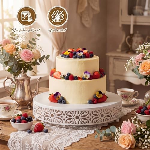 14 Inch Cake Stand, Metal Round Cake Stands Set in White, alternate view 5