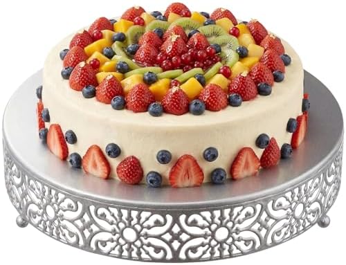 14 Inch Cake Stand Round Metal Cupcake in Silver