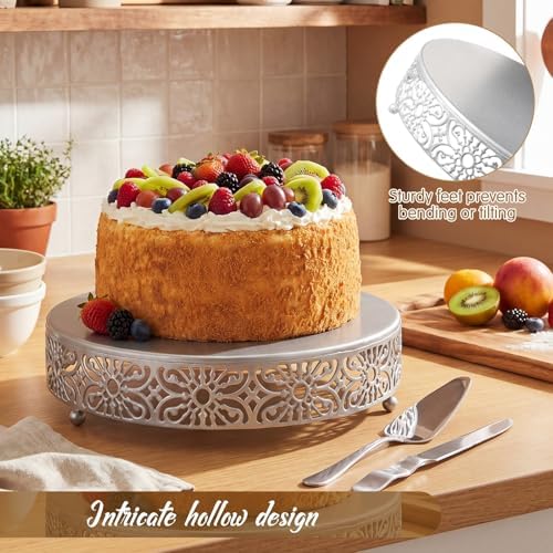 14 Inch Cake Stand Round Metal Cupcake in Silver, alternate view 4