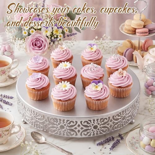 14 Inch Cake Stand Round Metal Cupcake in Silver, alternate view 6