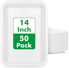 14 Inch Disposable Food Trays, 50 Pack White Compostable Platters in 14 Inch 50 Pack in White